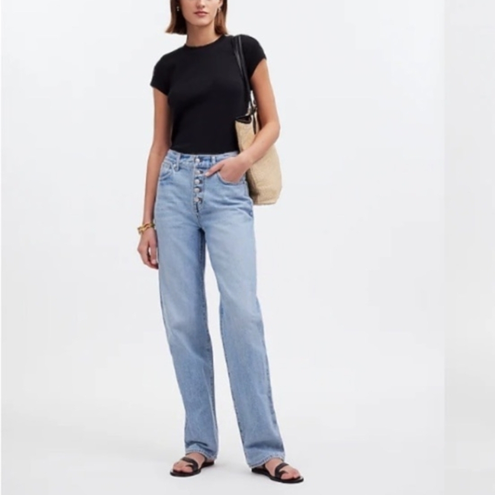 Madewell Baggy Straight Jeans in Paxton Wash Button Front Size 25